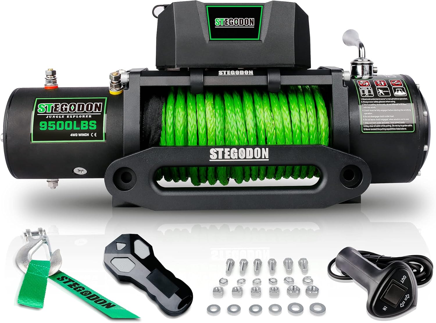 9500 lb. Load Capacity Waterproof IP67 Electric Winch with Hawse Fairlead, Synthetic Rope Winch P935817