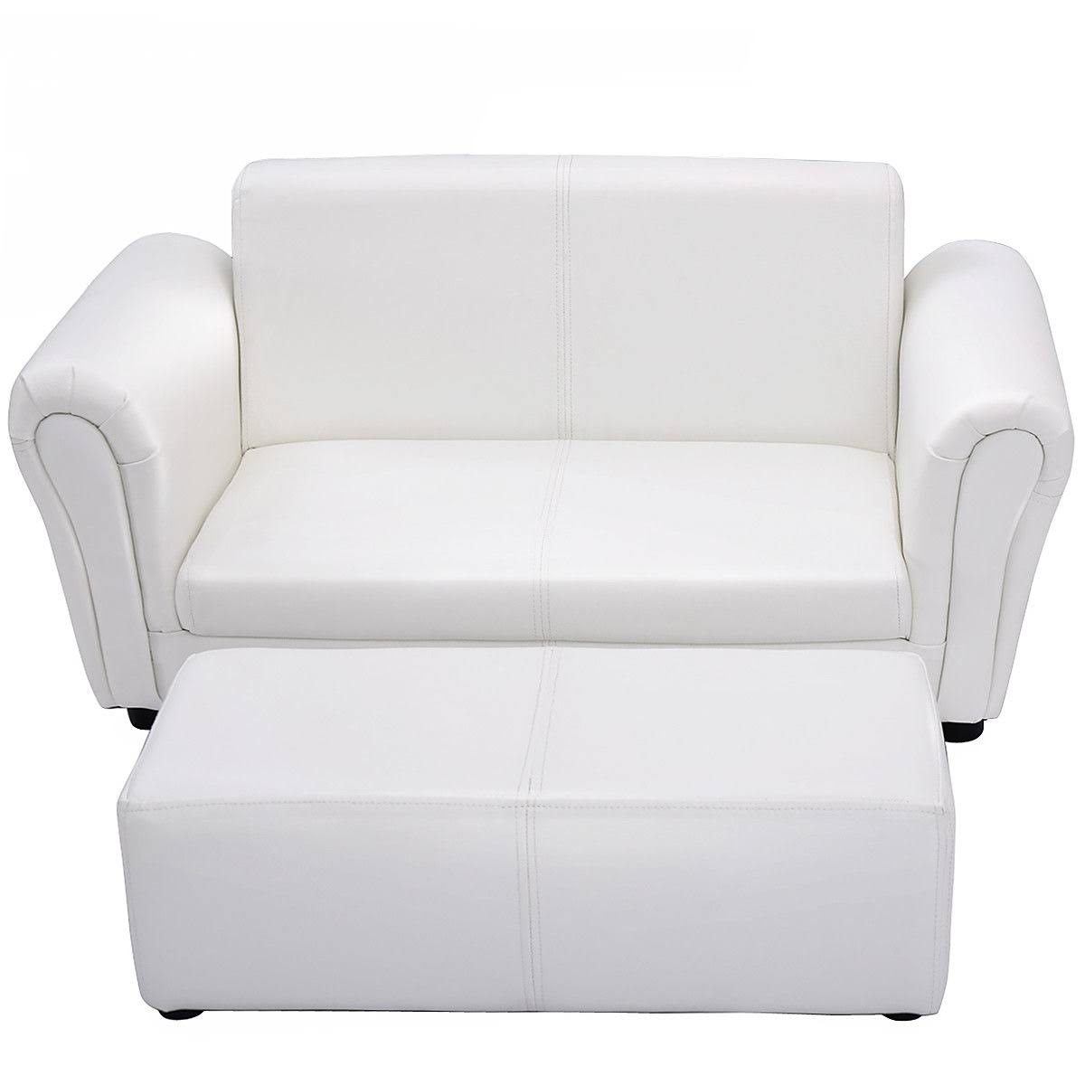 Black/White Kids Double Sofa with Ottoman V453306
