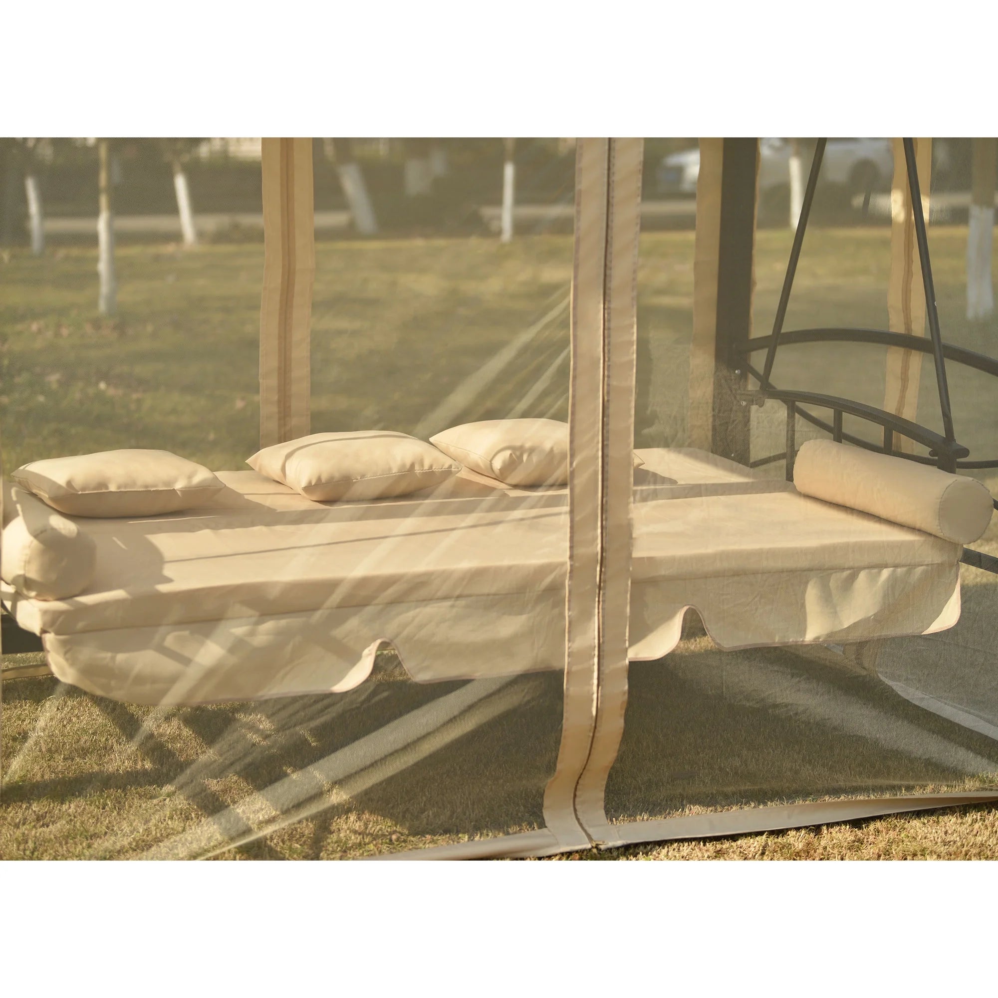 8.9 Ft. W x 5.9 Ft. D Outdoor Gazebo with Convertible Swing Bench, Double Roof Soft Canopy with Mosquito Netting C3609