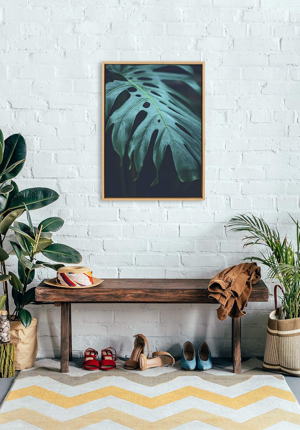 Tropical Frond Framed Canvas Wall Art, 23x33 Natural D590