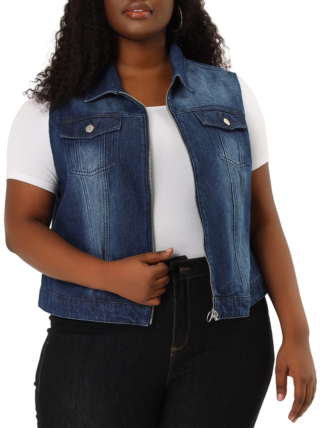 Plus Size Sleeveless Denim Vest Jacket C252238