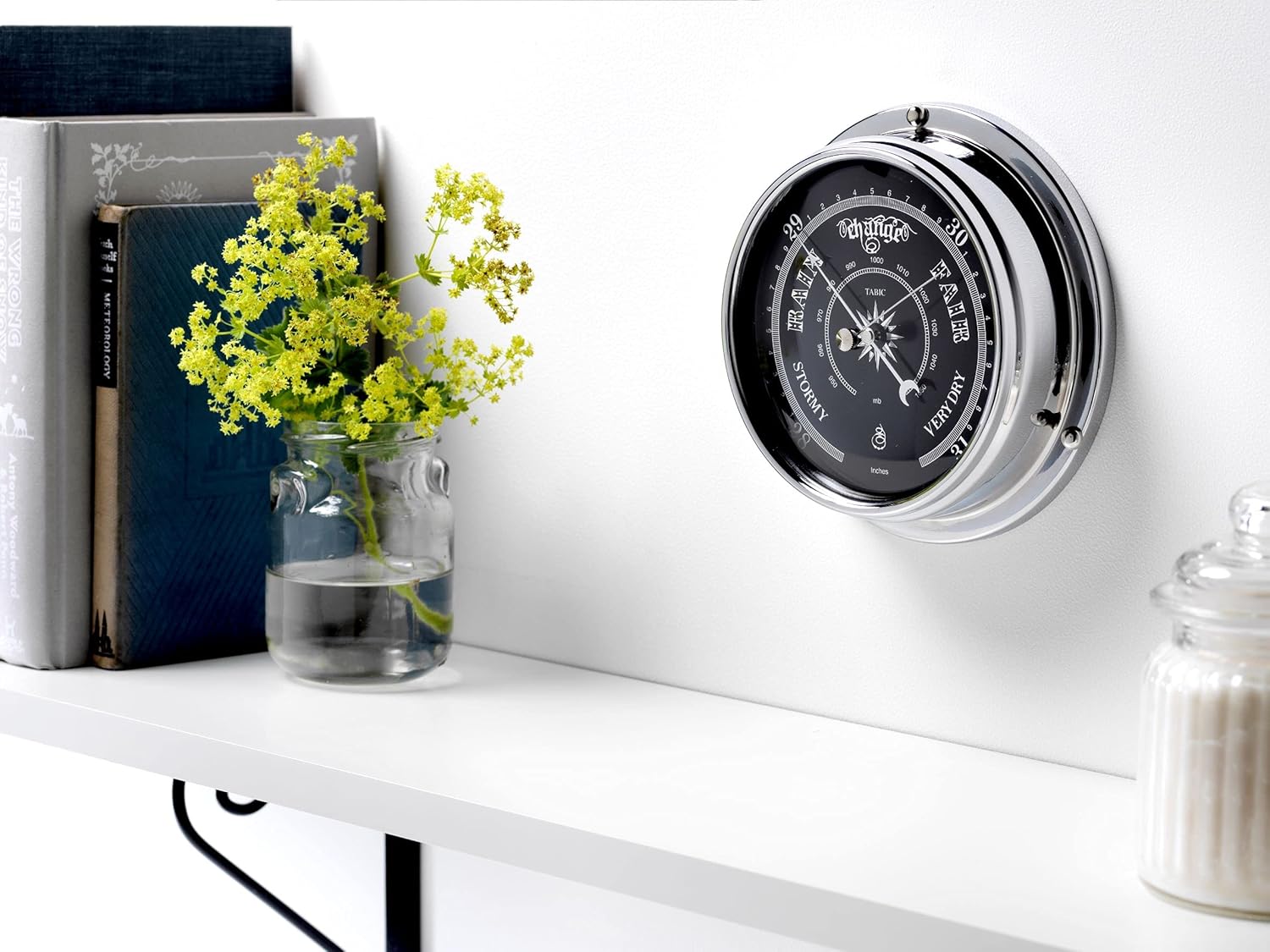 Chrome Barometer with Jet Black Dial, Heavy Brass Case V45235