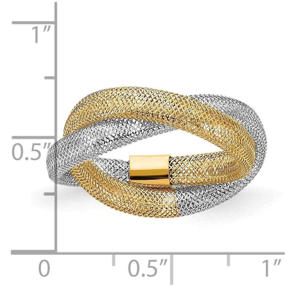 14k Two tone Gold Woven Mesh Stretch Ring Size 7.00 8mm Wide V686965