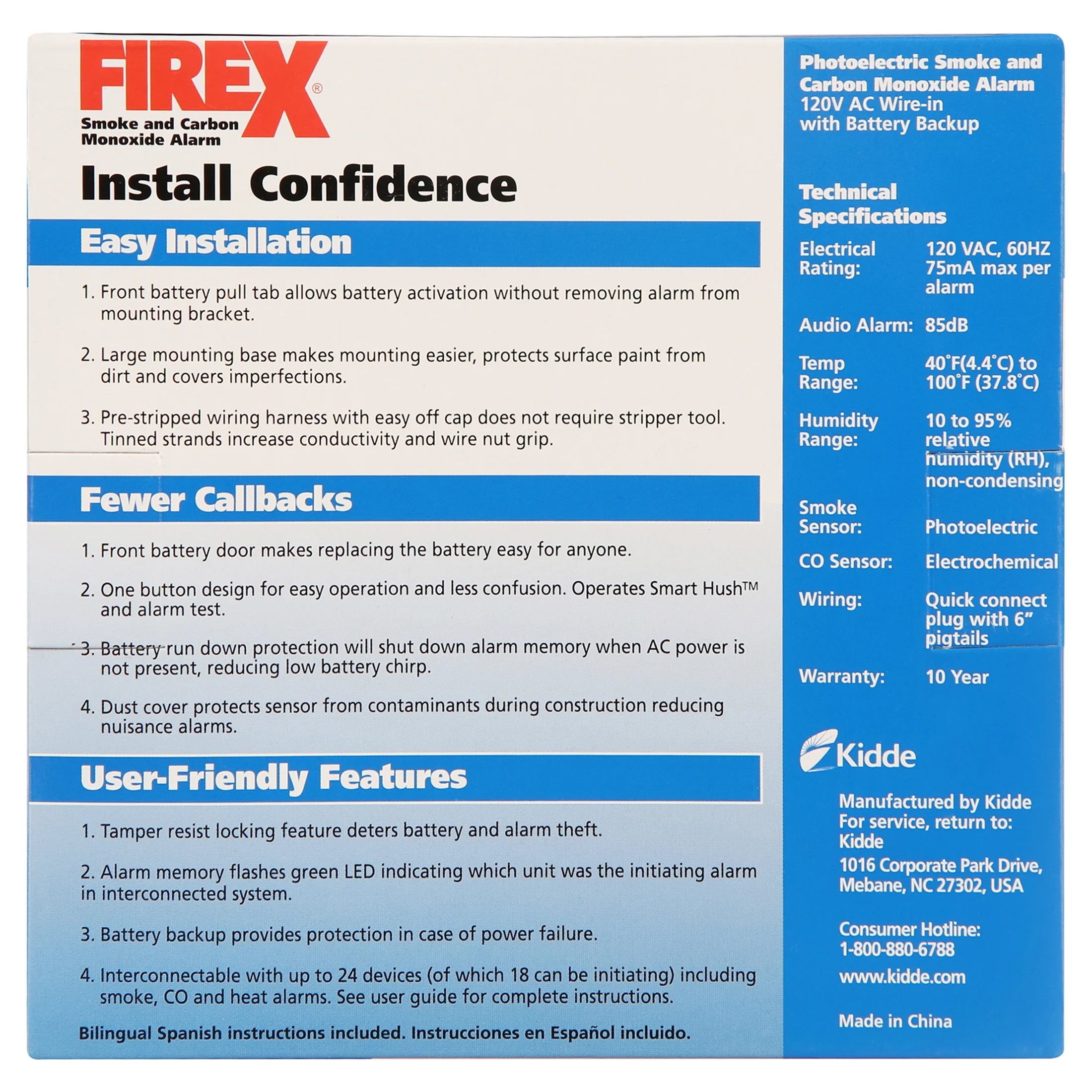 Hard-Wired Photoelectric Smoke and Carbon Monoxide Detector X8103