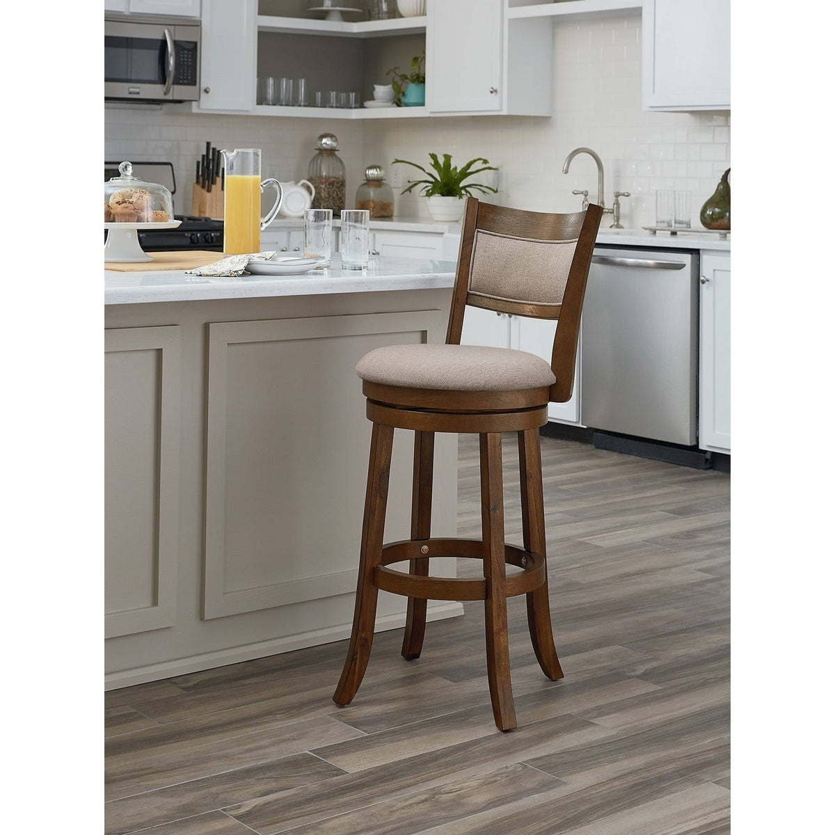Antique Grey Swivel Stool with Solid Back M4722