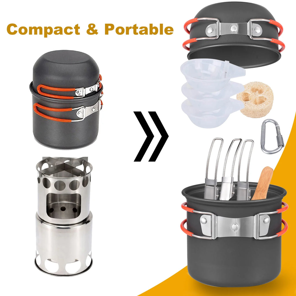 Outdoor Cooking Utensils Set with Camping Stove Lightweight Aluminum Pot and Stainless Steel Cutlery Y27016