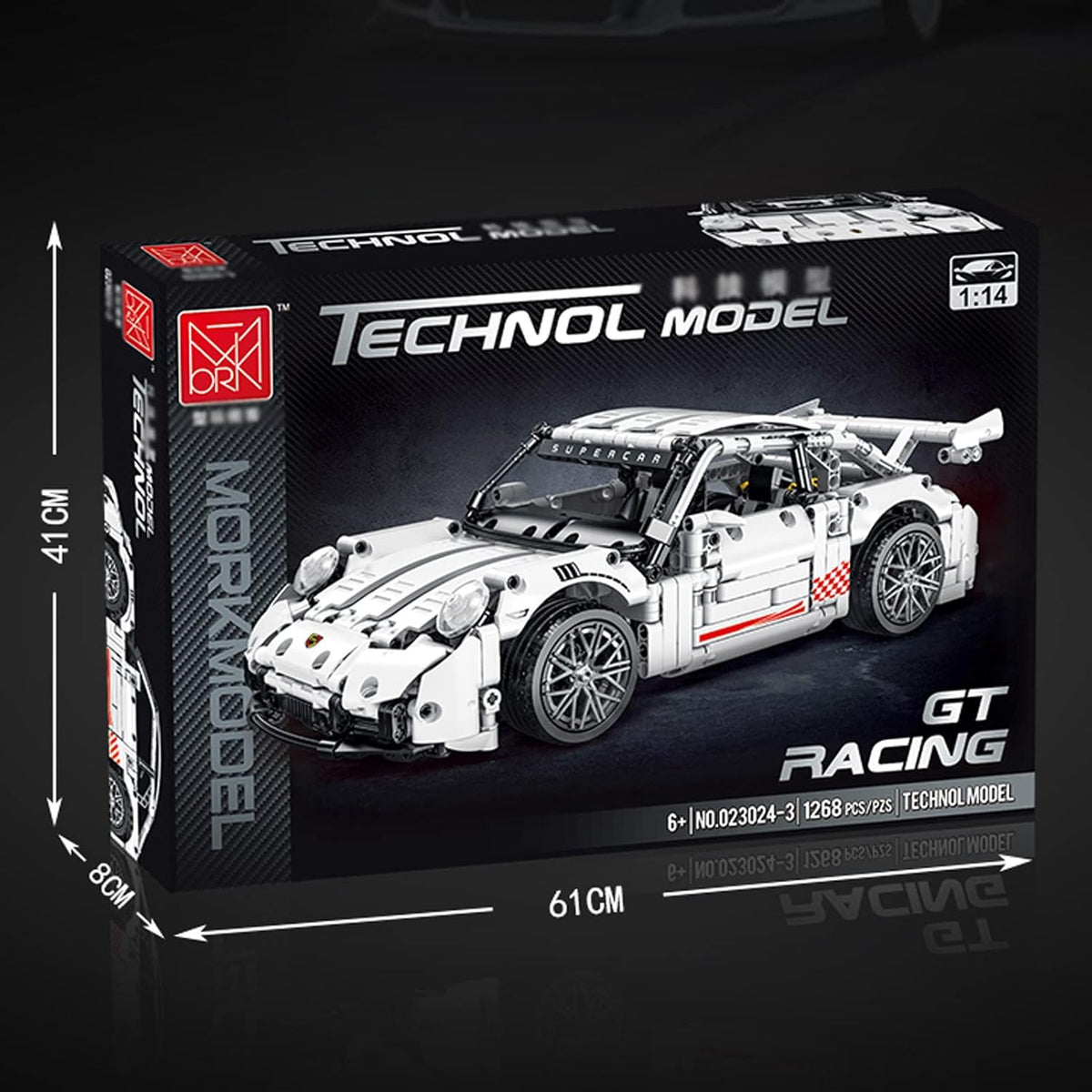 White GT3 Racing Car MOC Building Blocks Construction Toy, 1:14 Scale Sports Car Model, 1268 Pcs, Pack of 2 C262