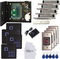 4 Doors Access Control Kit Infrared None Touch Exit Button Keypad Reader 600lbs Electric Magnetic Lock 110V Metal Power Supply Box RFID Card & Key Fob A397