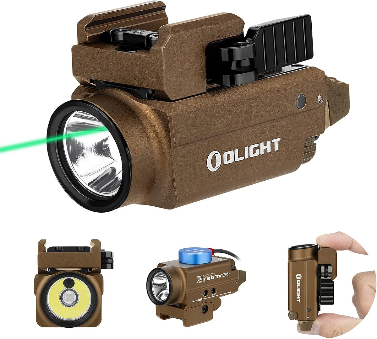 Compact Rail Mount Weaponlight with Green Beam and White LED Combo, Magnetic USB Rechargeable Tactical Flashlight with 1913 or GL Rail, Battery Included (Desert Tan) L76683