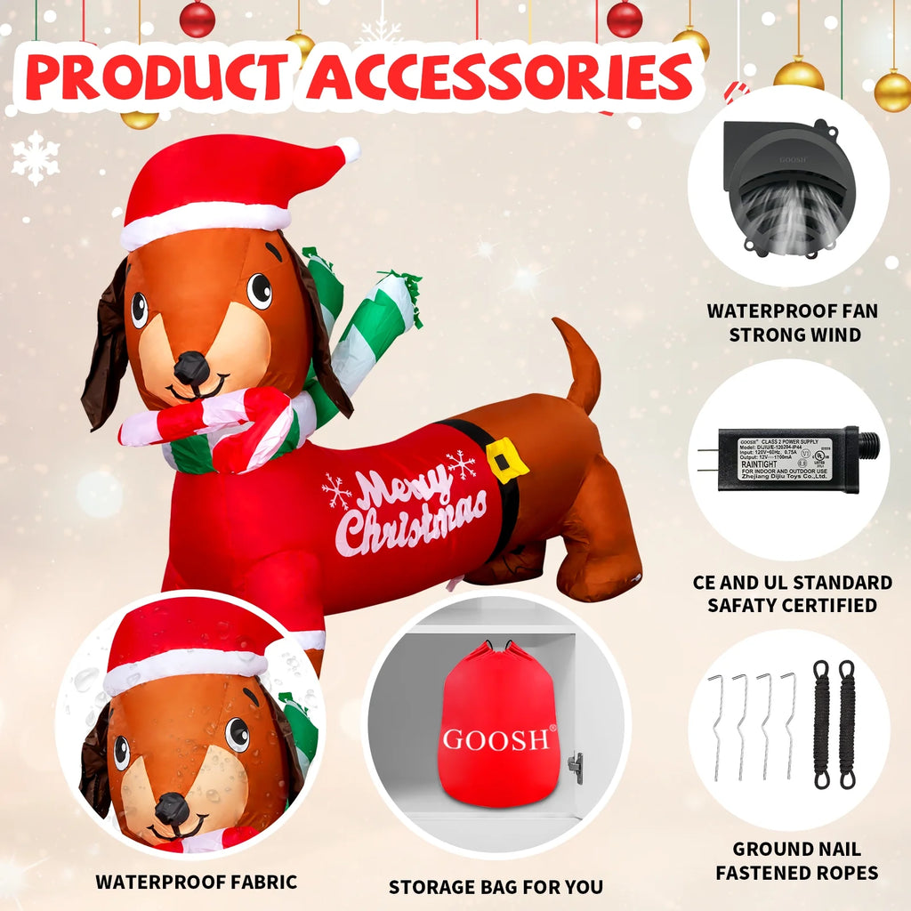 5.3 FT Christmas Inflatables Dachshund Dog with LED Lights F99656