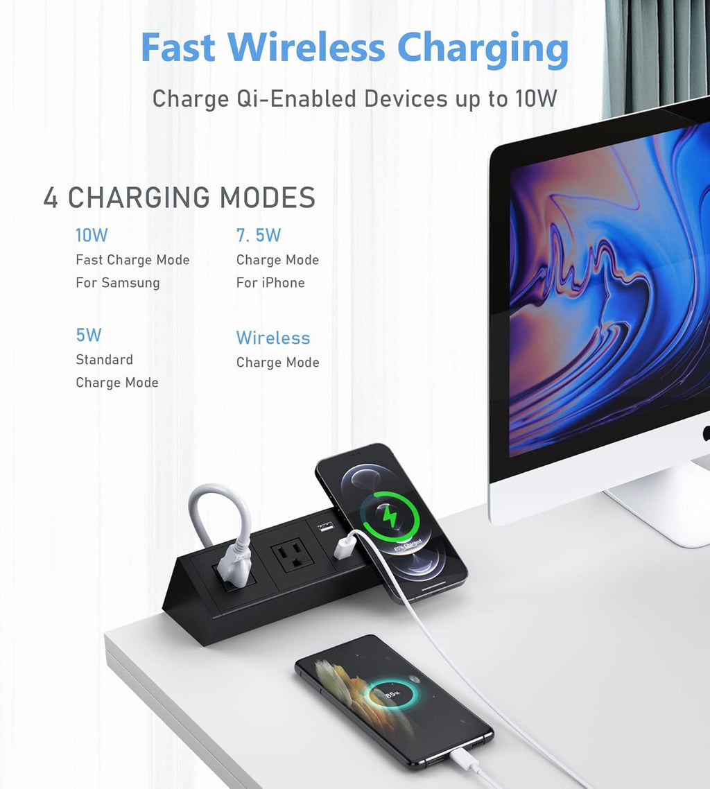 Desk Clamp Power Strip with Wireless Charger, 6ft Cable K834