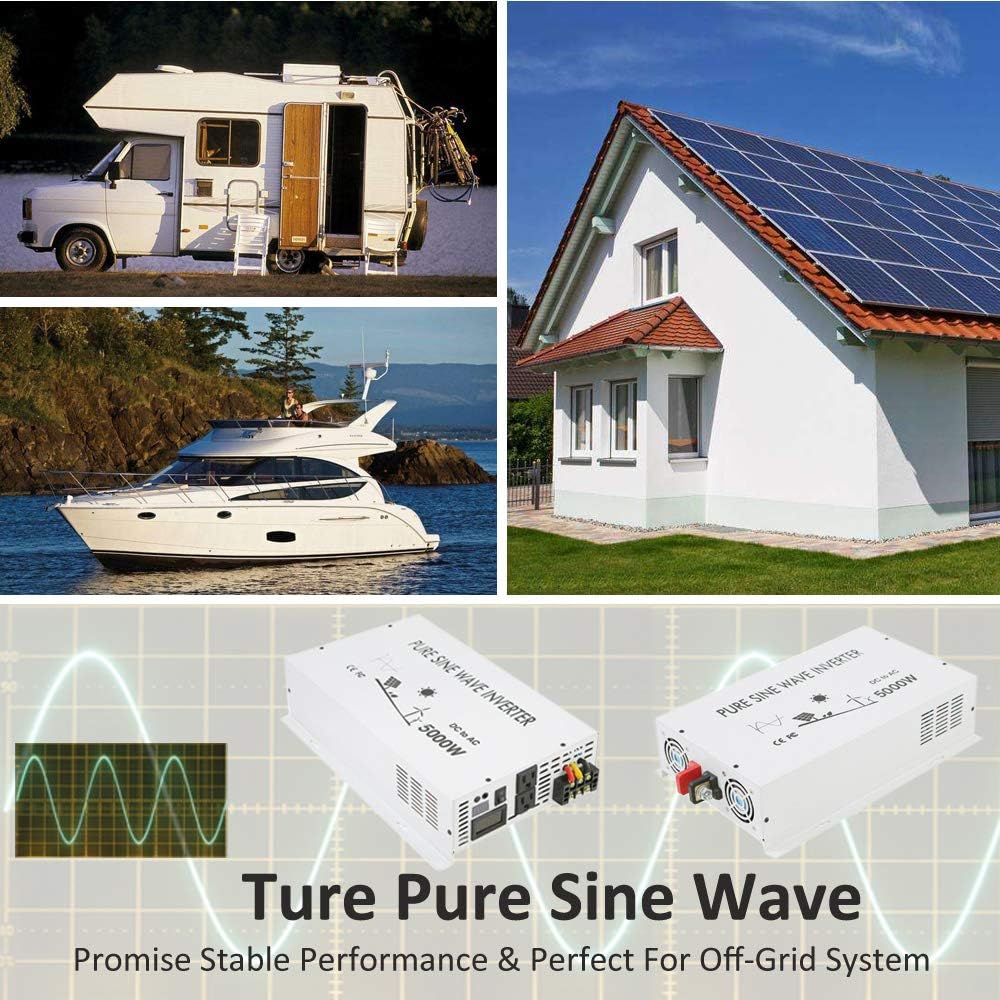 5000W Pure Sine Wave Power Inverter DC 48V to 110V 120V AC with Dual Outlets and Digital LED Display B5144