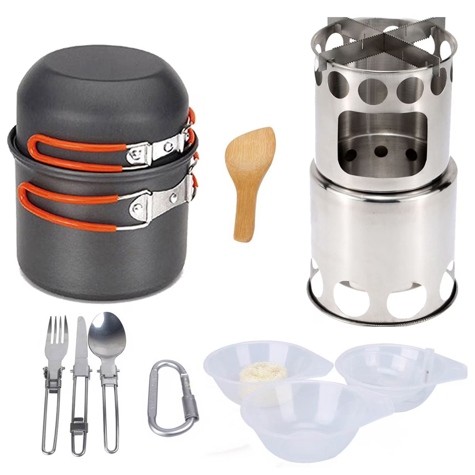 Outdoor Cooking Utensils Set with Camping Stove Lightweight Aluminum Pot and Stainless Steel Cutlery Y27016
