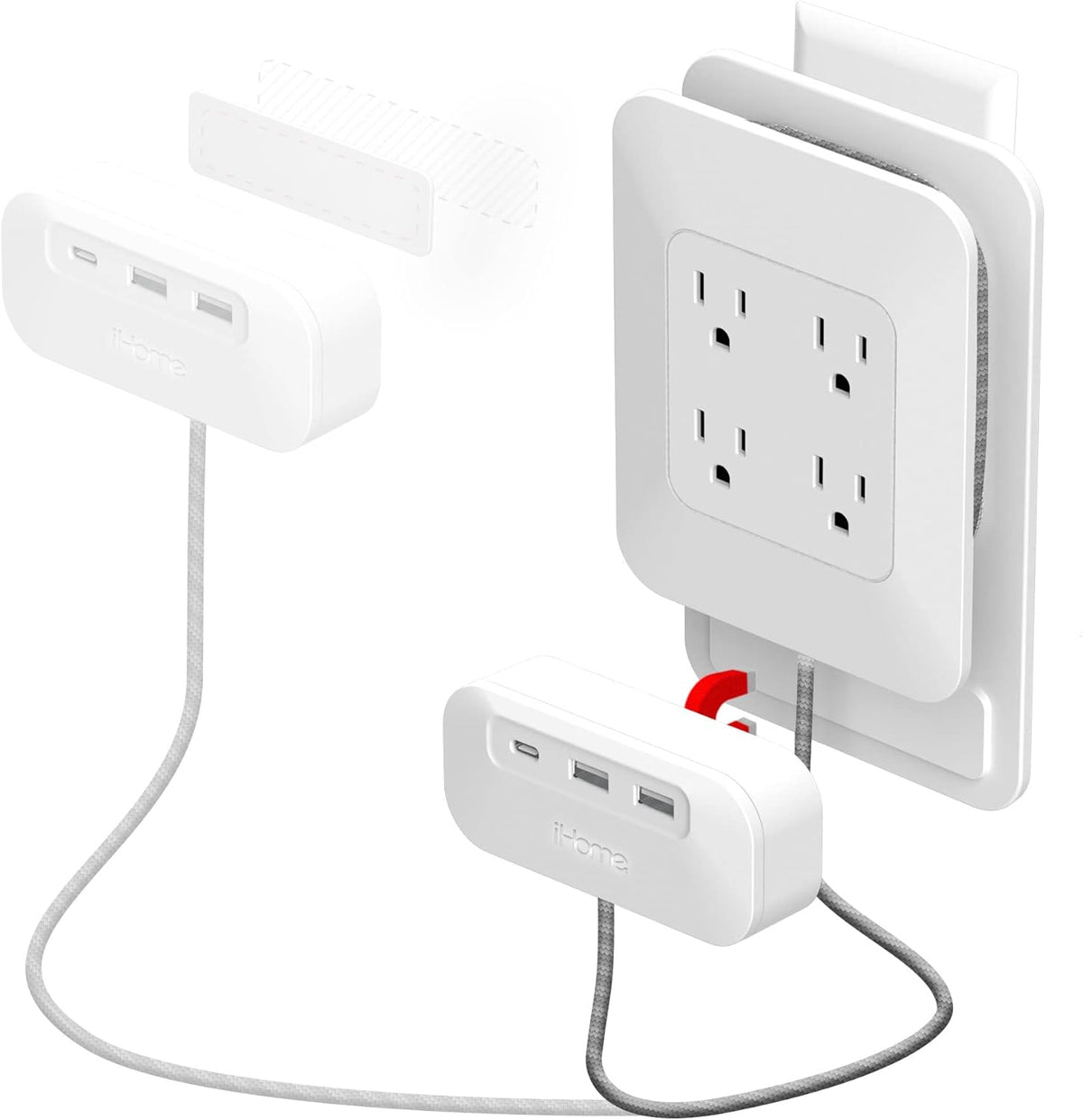 4 Outlets 3 USB Ports Extension Cord Wall Mount Pack of 2 Z27805