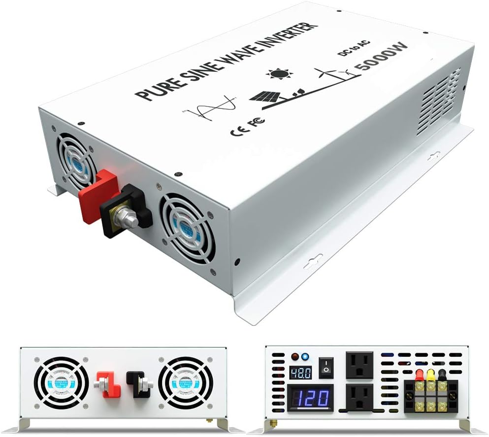 5000W Pure Sine Wave Power Inverter DC 48V to 110V 120V AC with Dual Outlets and Digital LED Display B5144
