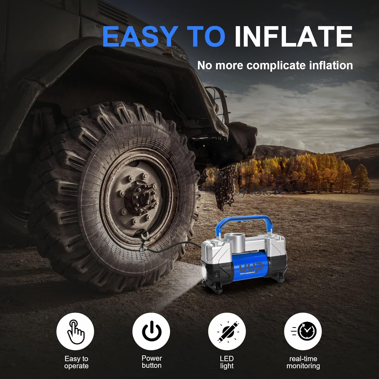 Portable Air Compressor Tire Inflator, Double Cylinders, 12V DC, Metal Air Pump, Pack of 2 V78383