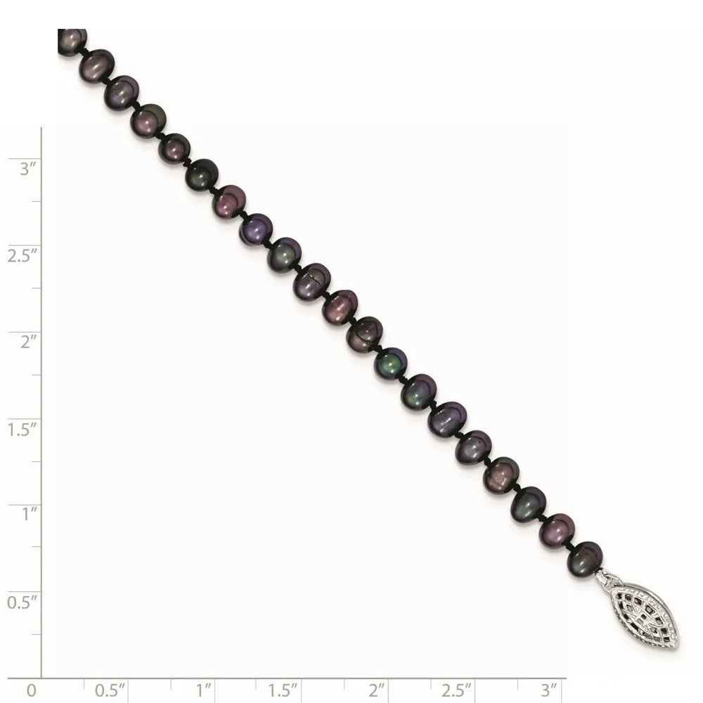 925 Sterling Silver Black Pearl Necklace 16" W519