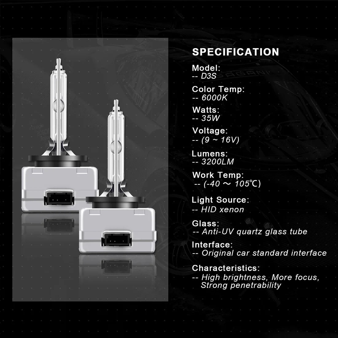 HID Headlight Bulbs D3S High/Low Beam H11 H8 Fog Light 6000k 4pcs A8974