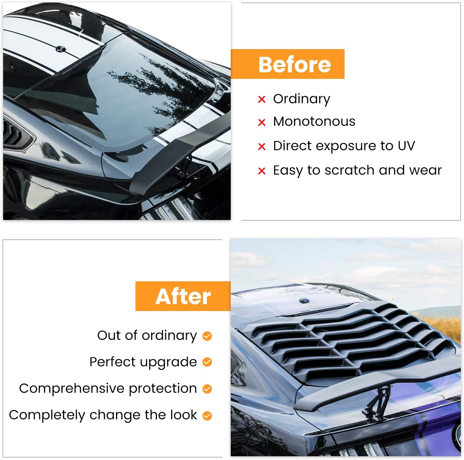 Rear Window Louver Sun Shade Cover Matte Black ABS L240831