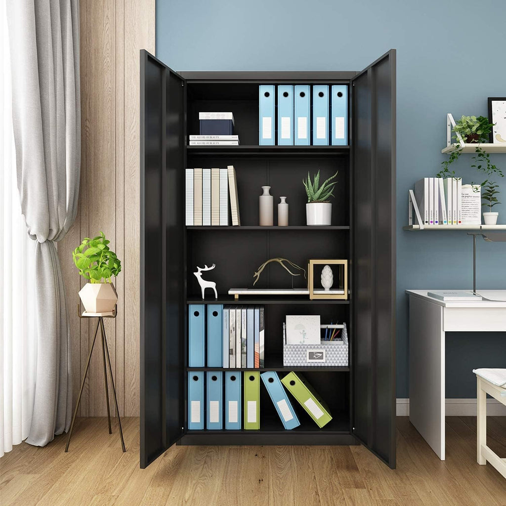 Black Steel Storage Cabinet with 4 Adjustable Shelves and Lockable Doors Z49144