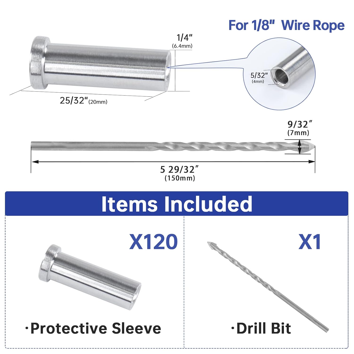 120Pack Stainless Steel Cable Railing Kit for 1/8 Wire Rope Wood Posts T316 Marine Grade S361