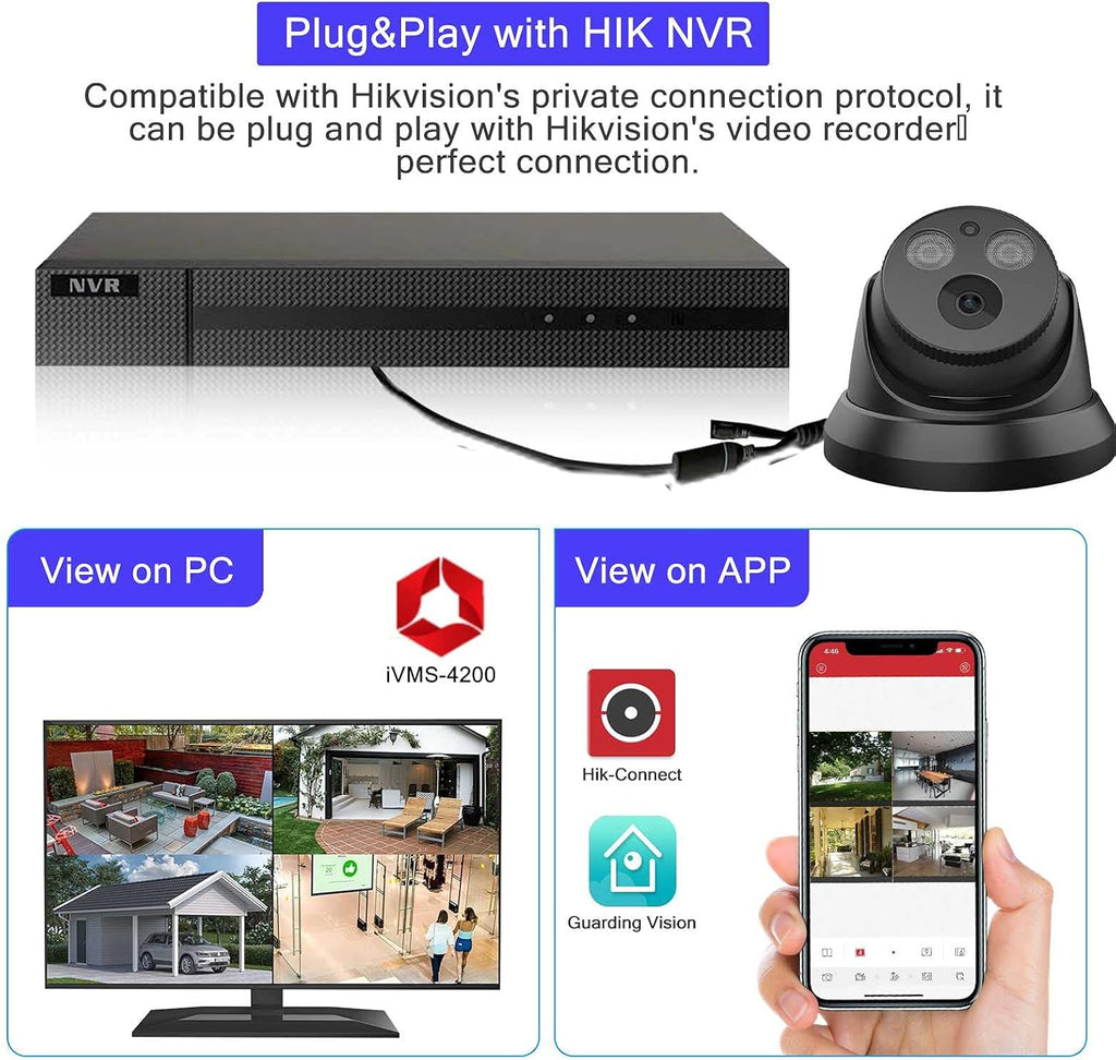 4K 8MP Outdoor PoE IP Turret Camera with Mic/Audio, 2.8mm Lens, IP67, WDR, Motion Detection D820776
