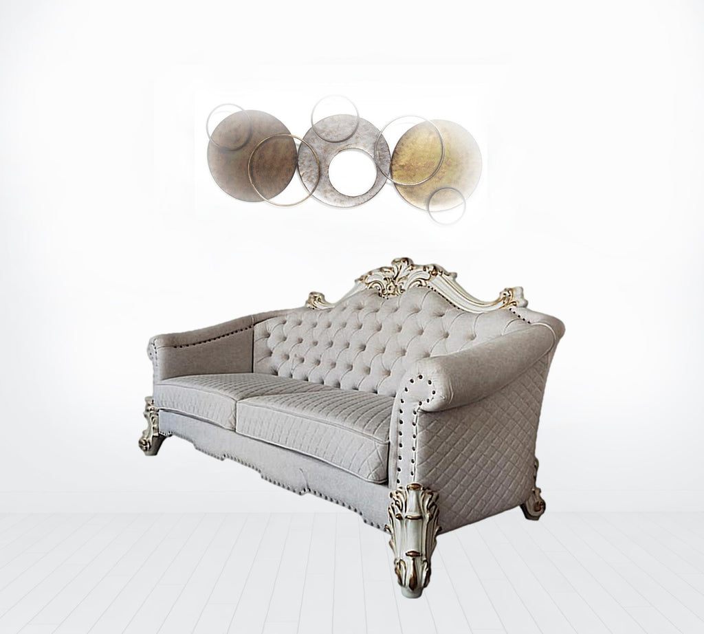 Ivory Velvet Sofa with Six Toss Pillows C65735