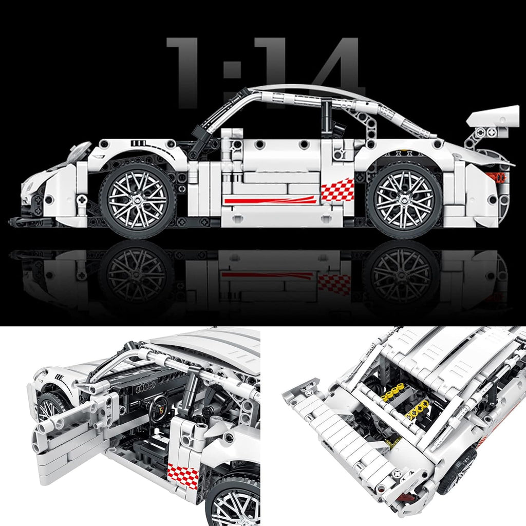 White GT3 Racing Car MOC Building Blocks Construction Toy, 1:14 Scale Sports Car Model, 1268 Pcs, Pack of 2 C262