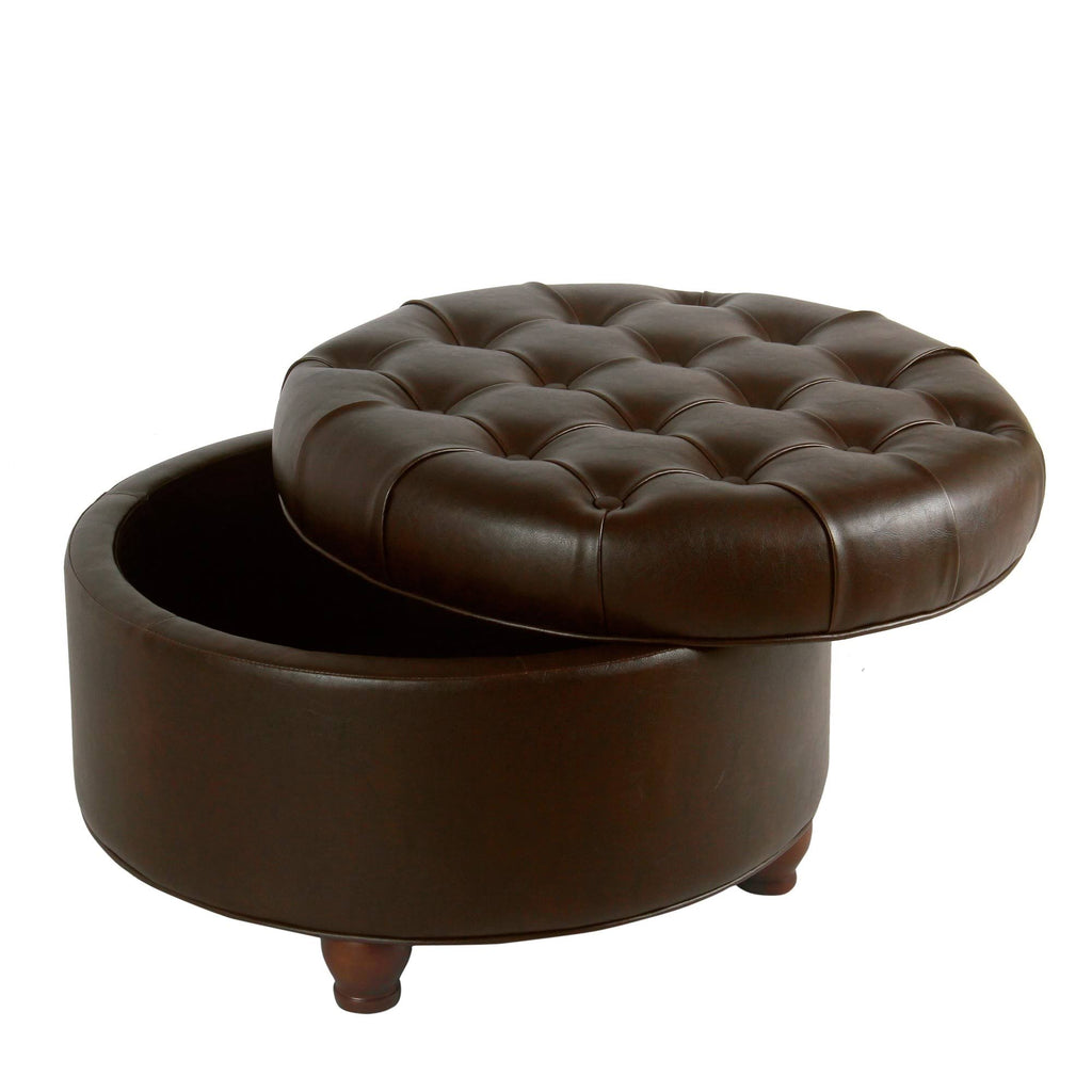 Brown Tufted Round Storage Ottoman Y63941