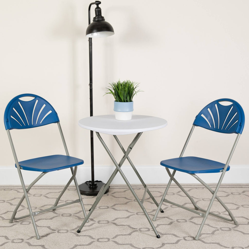 2 Pack Blue Plastic Fan Back Folding Chair C961117