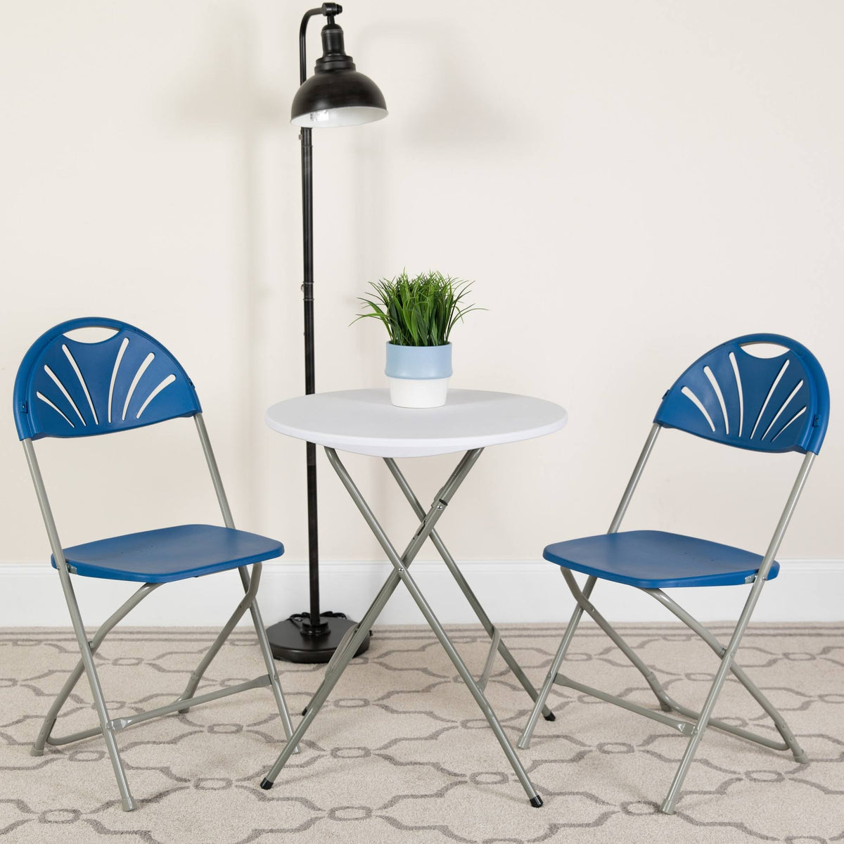 2 Pack Blue Plastic Fan Back Folding Chair C961117