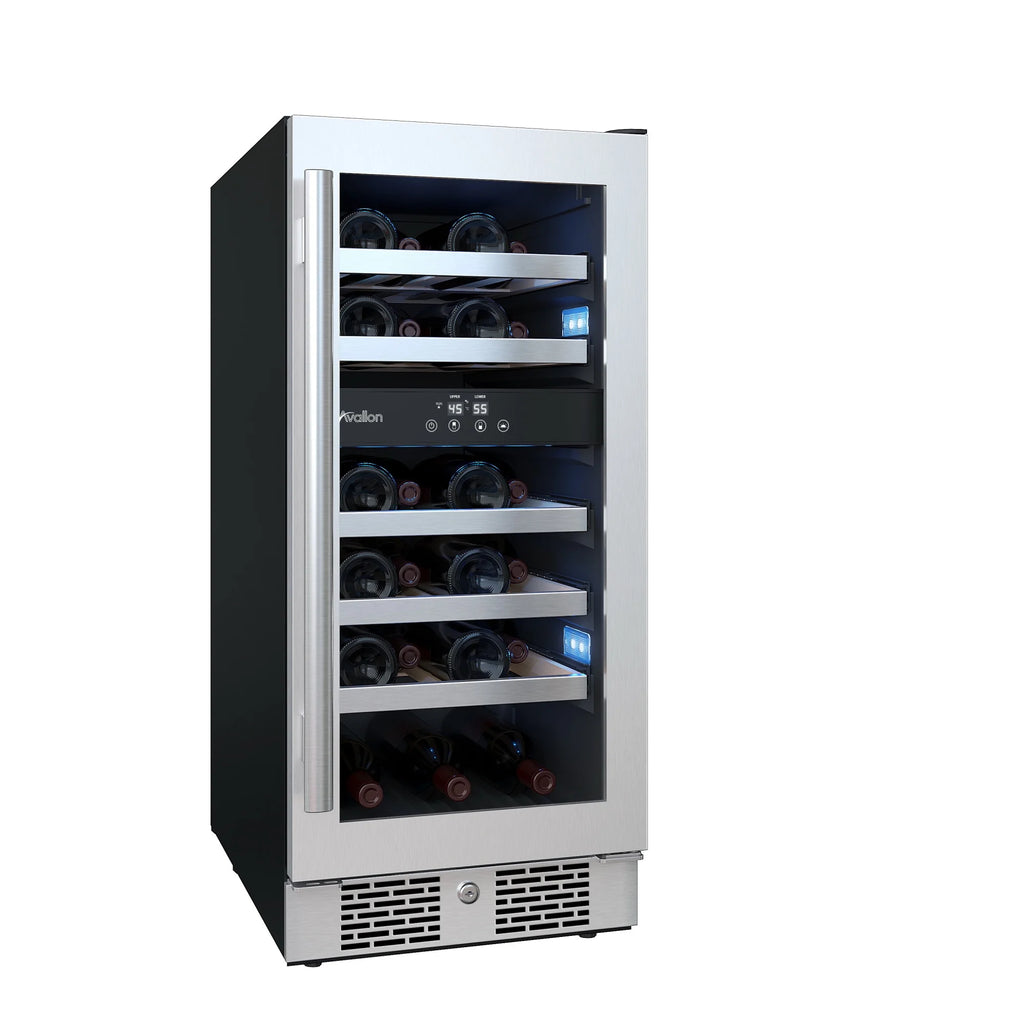 15" Wide 23 Bottle Dual Zone Stainless Steel Wine Cooler B883