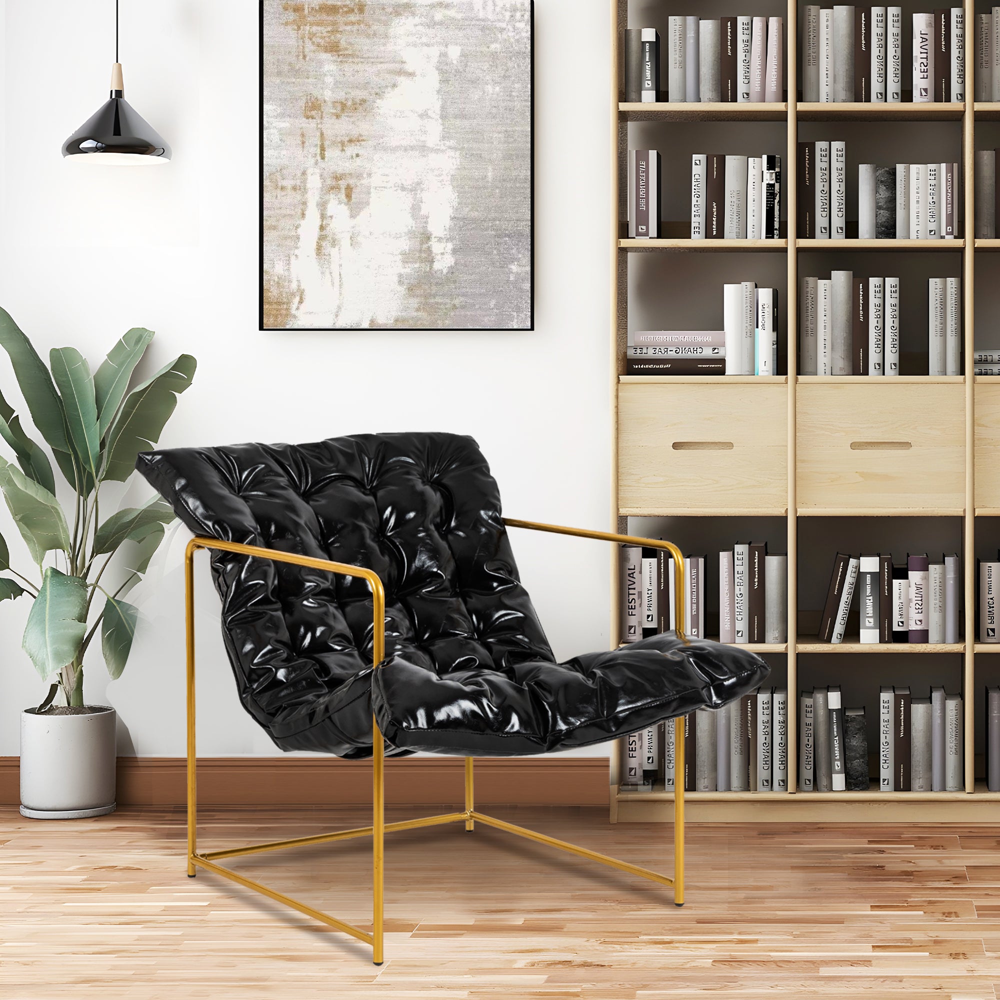 Black Faux Leather Sling Accent Chair Set of 2 I440