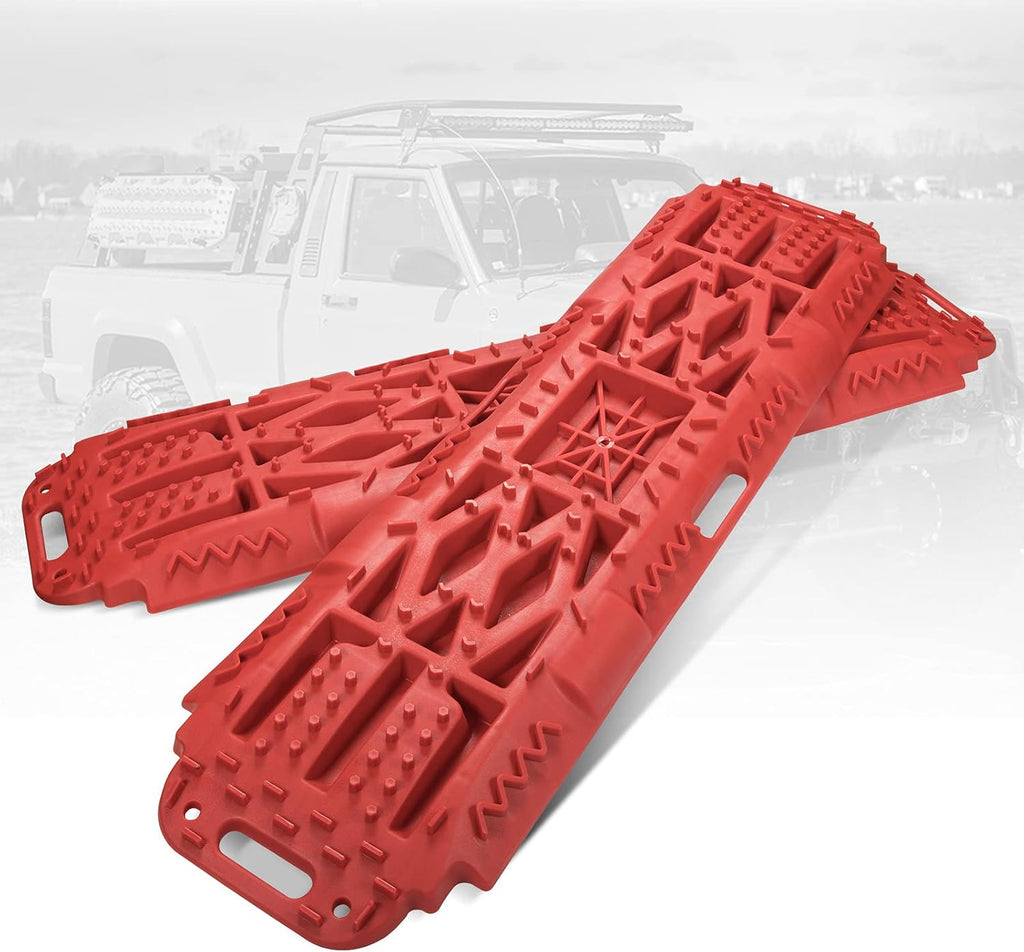Off-Road Traction Boards with Jack Lift Base, 2 Pcs Recovery Tracks Traction Mat for 4X4 Jeep Mud, Sand, Snow Traction Ladder-Red Tire Traction Tool B159689