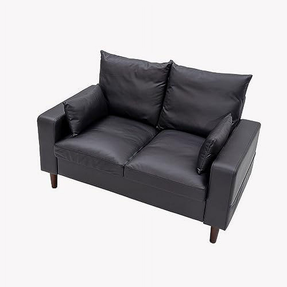 Black Faux Leather 2-Seater Sofa with Wood Leg P436407