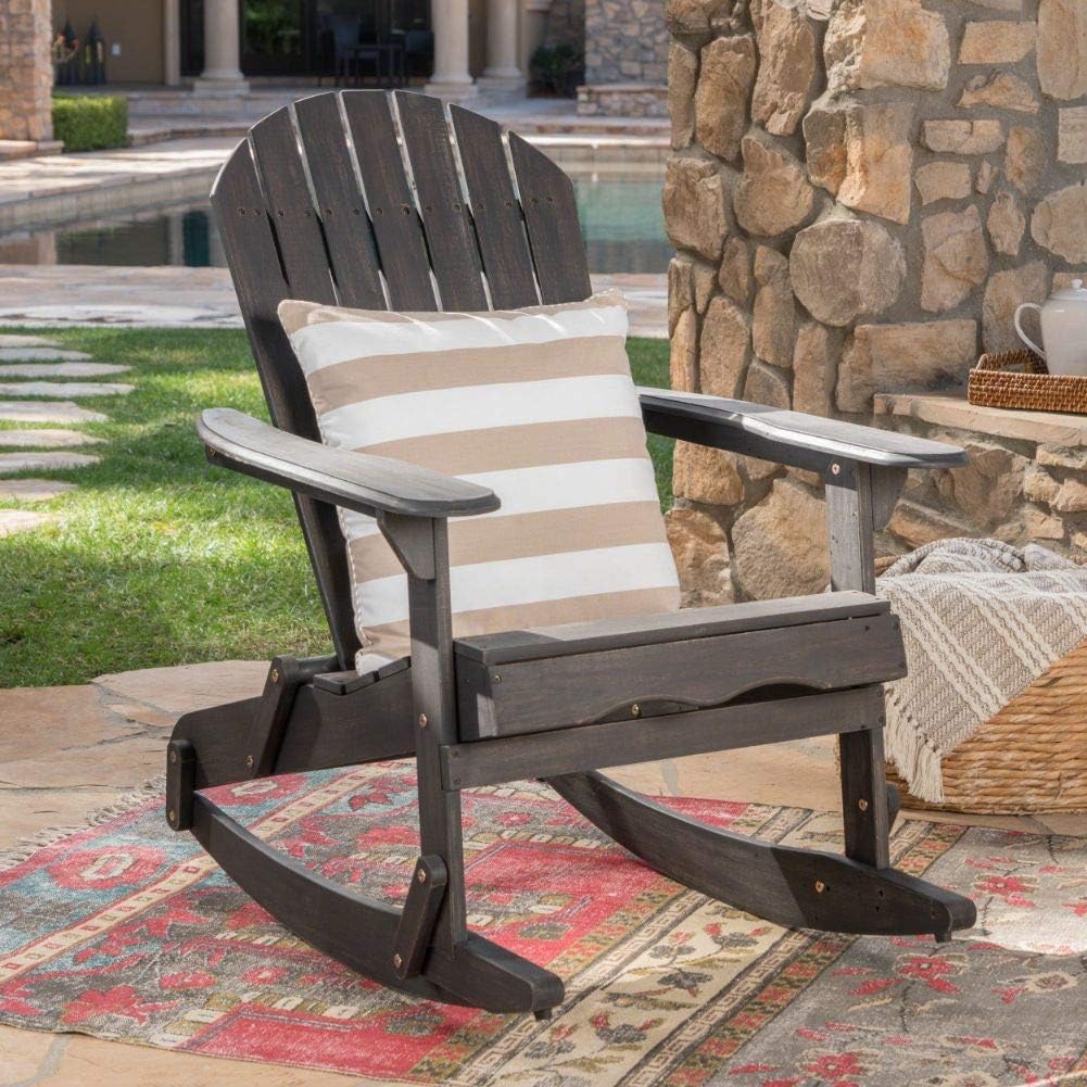 Dark Grey Acacia Wood Adirondack Rocking Chair U87299