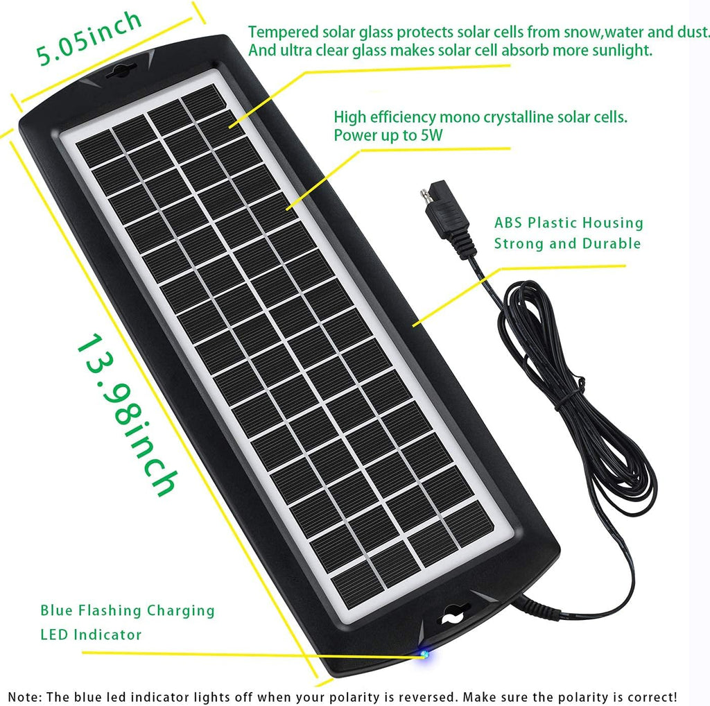 5W 12V Solar Car Battery Trickle Charger Maintainer T220
