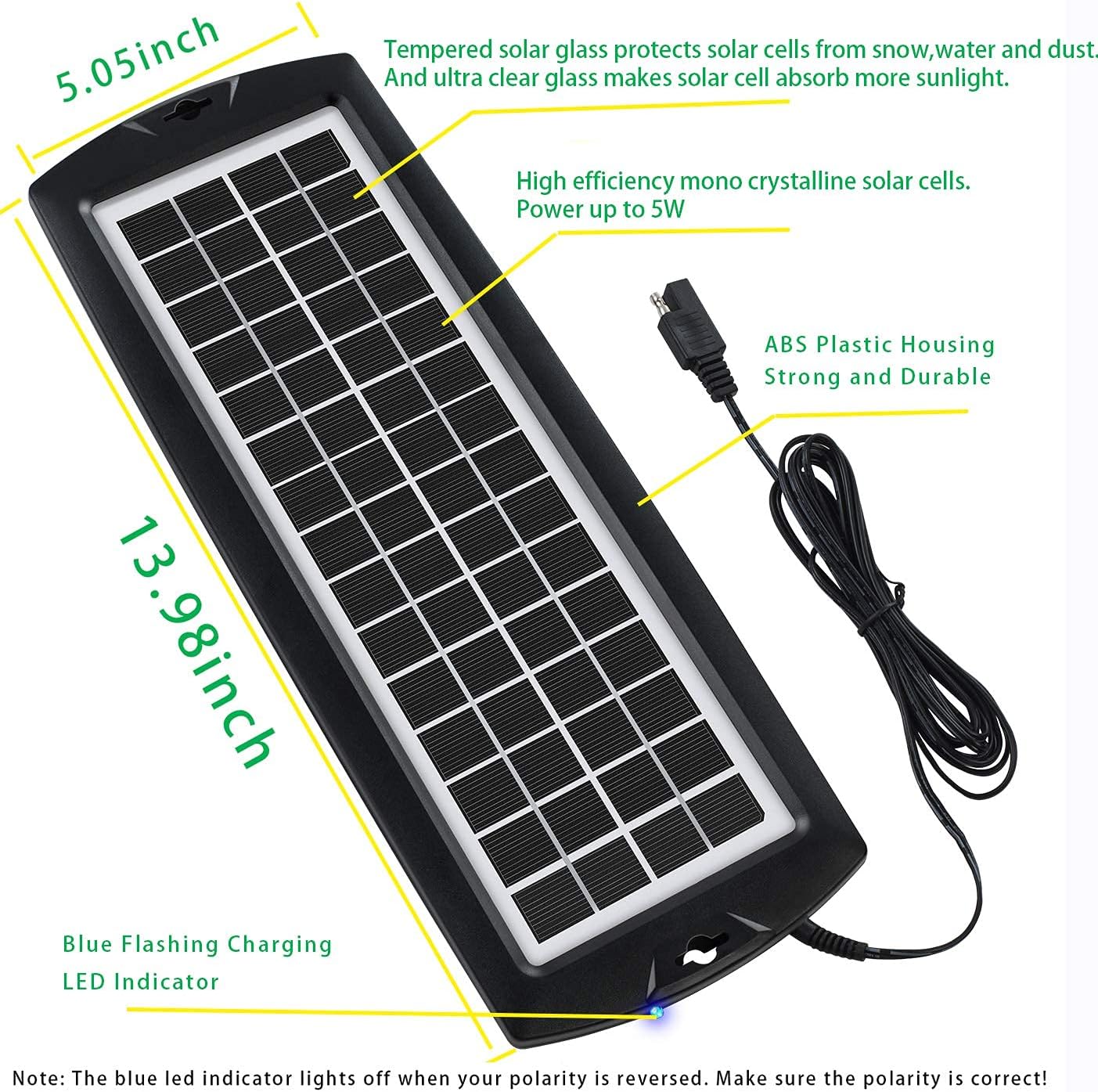 5W 12V Solar Car Battery Trickle Charger Maintainer T220