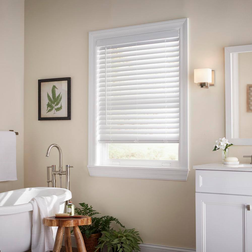 White Cordless Faux Wood Blind 58 in. W x 54 in. L C8735