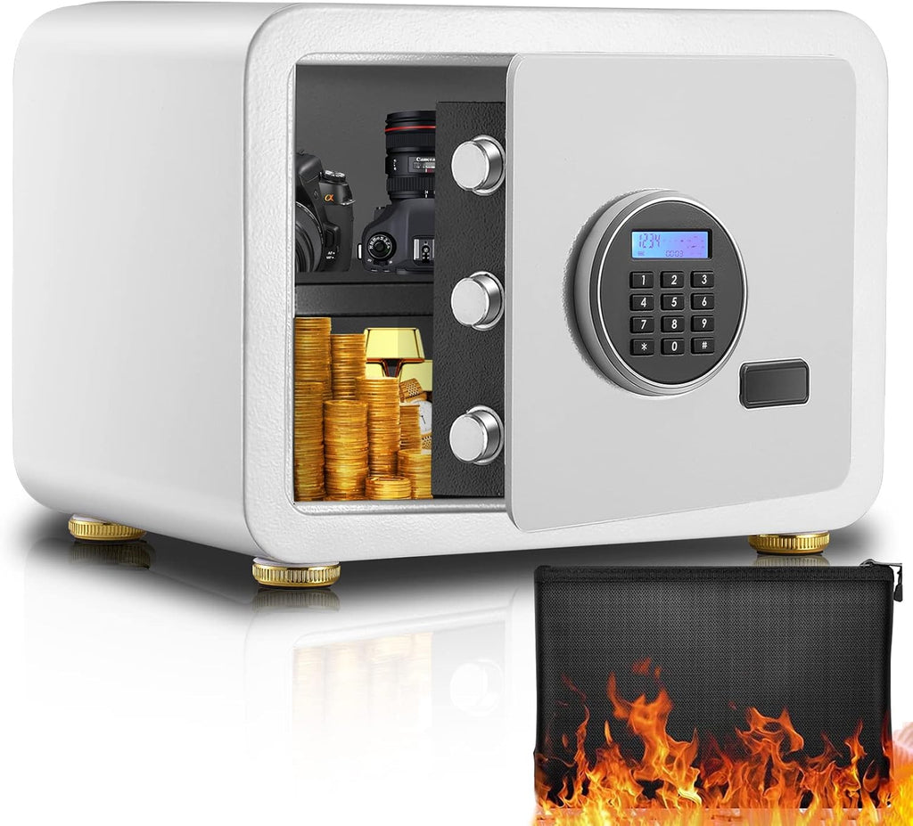 Fireproof Safe with LCD Screen and Digital Keypad, White, 1.0 Cubic Feet A890