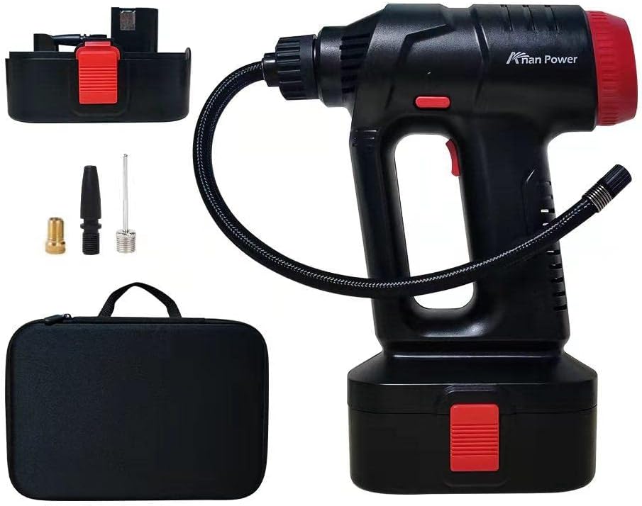 12V Cordless Car Tire Pump with Digital Pressure Gauge, LED Light, Rechargeable Battery Pack, Pack of 2 I26332