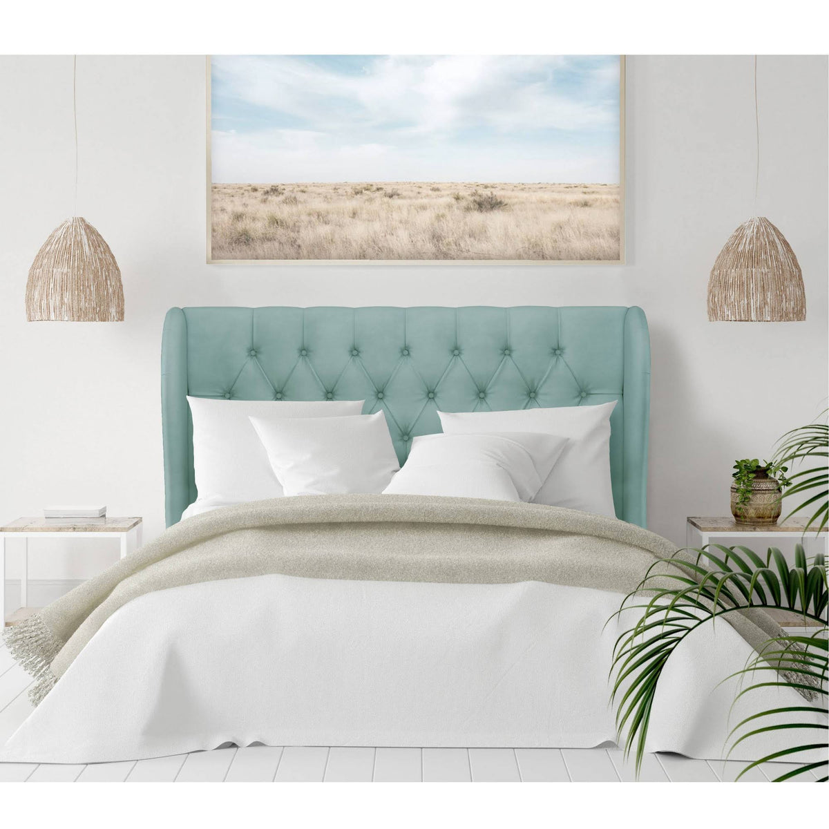 Velvet Tufted Wing Back Headboard Queen Y6886