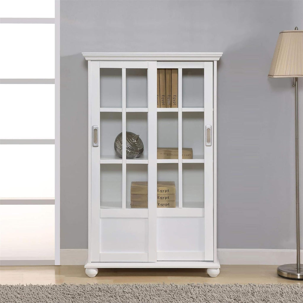 Black Bookcase with Sliding Glass Doors E9127