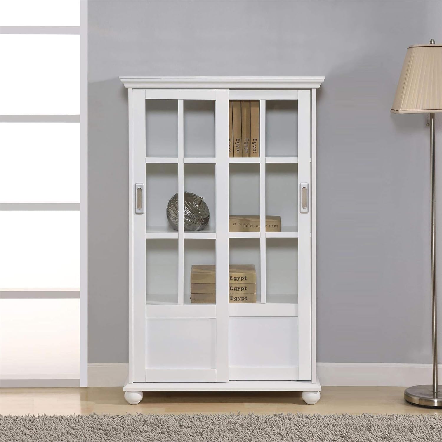 Black Bookcase with Sliding Glass Doors E9127