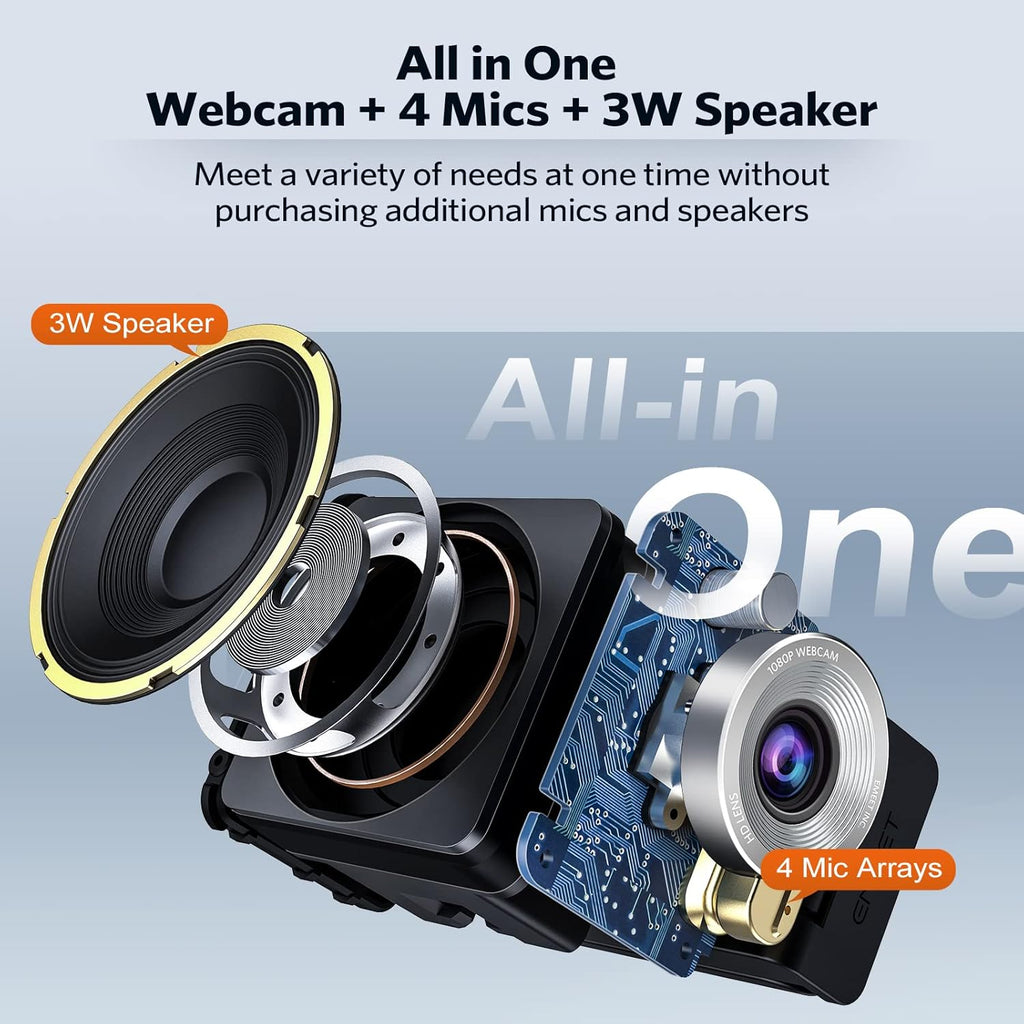 1080P 60FPS Webcam with 4 Mics and 3W Speaker U887