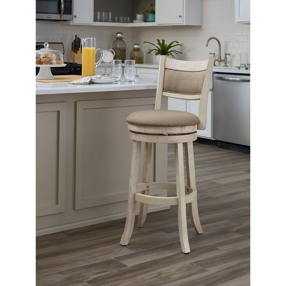 Antique Grey Swivel Stool with Solid Back M4722