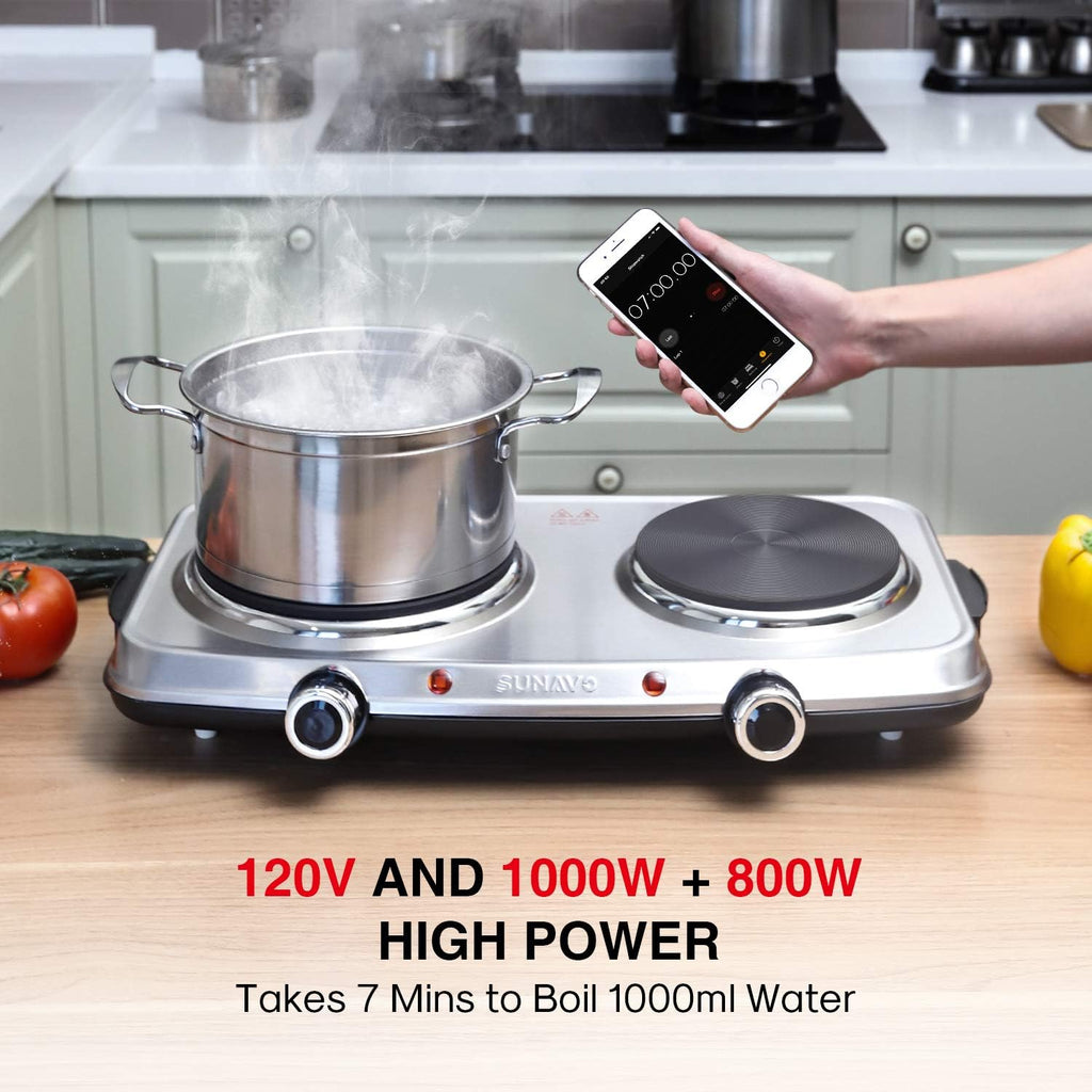 1800W Stainless Steel Electric Double Burner Hot Plate S388334