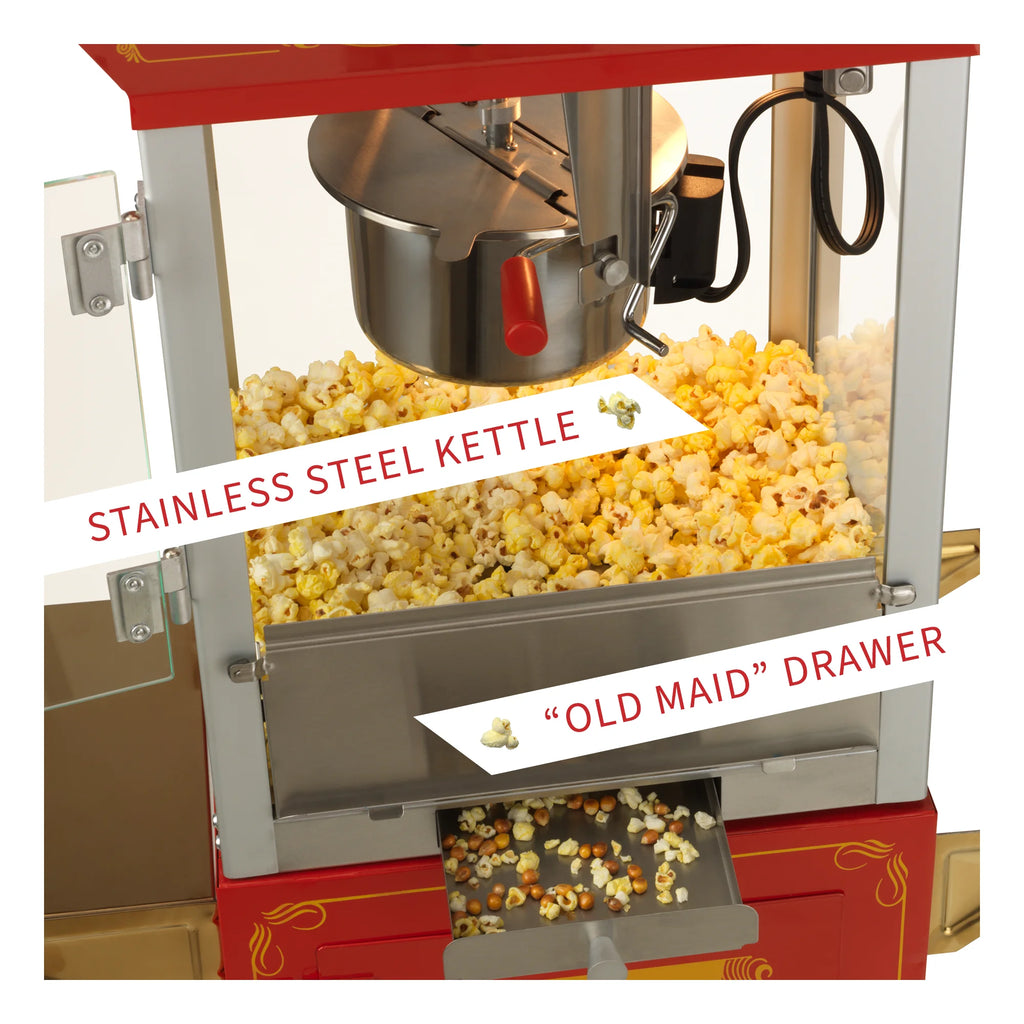 Red and Gold 4 oz Hot Oil Popcorn Maker Machine with Cart T42013