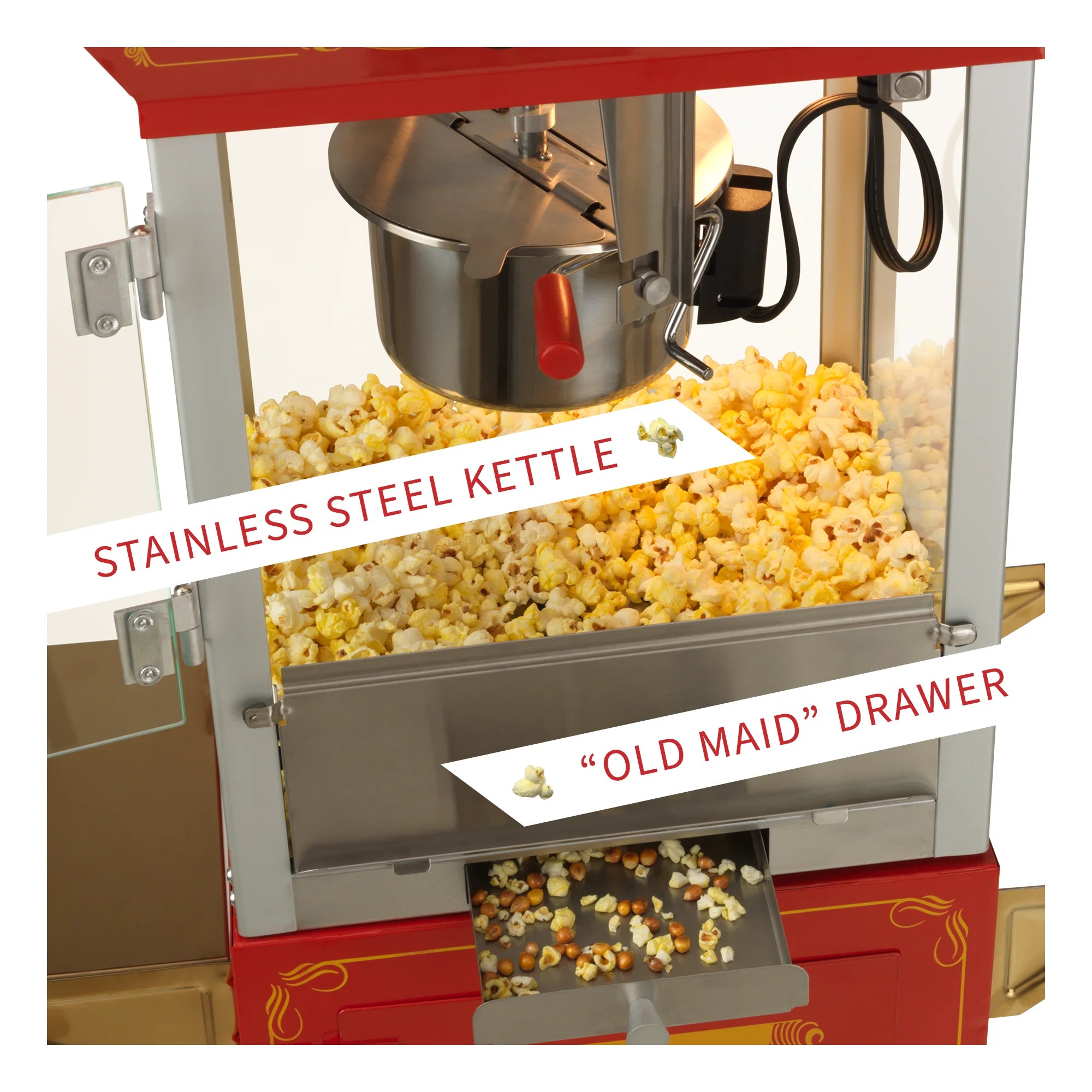 Red and Gold 4 oz Hot Oil Popcorn Maker Machine with Cart T42013