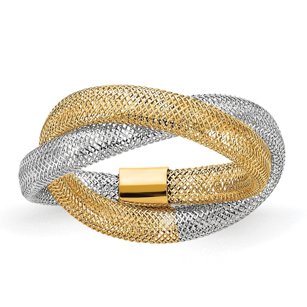 14k Two tone Gold Woven Mesh Stretch Ring Size 7.00 8mm Wide V686965